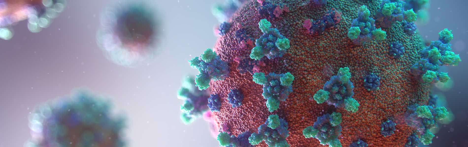 COVID-19 Floating coronavirus spheres in foreground and background